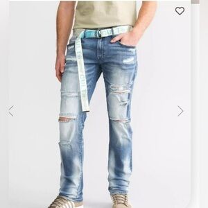 NWT Men's Cult of Individuality Rocker Slim Stretch Jeans logo Belt size 36